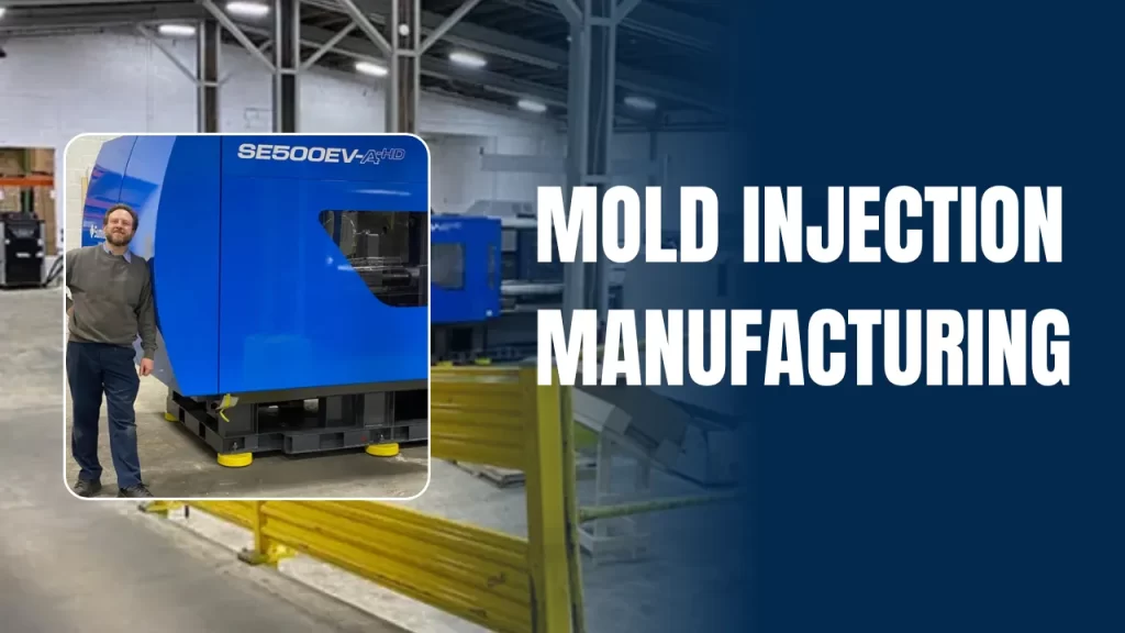 Mold injection manufacturing process in industrial production facility